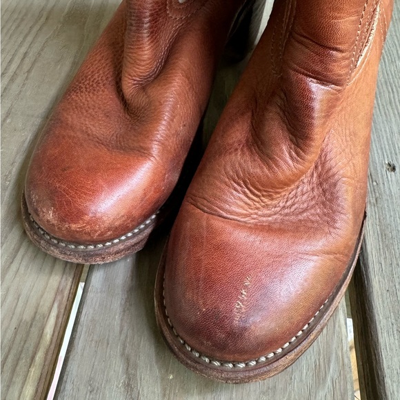 SOLD Frye Sabrina Campus Boots women’s 8 saddle brown tan leather pull on tall - Picture 9 of 13